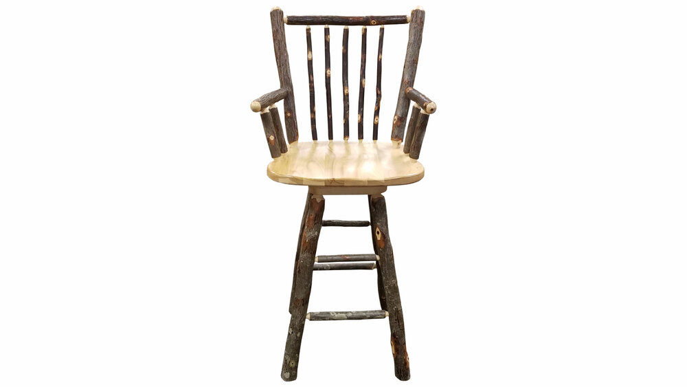 Hickory Swivel Bar Stool With Back, Wooden Swivel Bar Stools With Backs And Arms