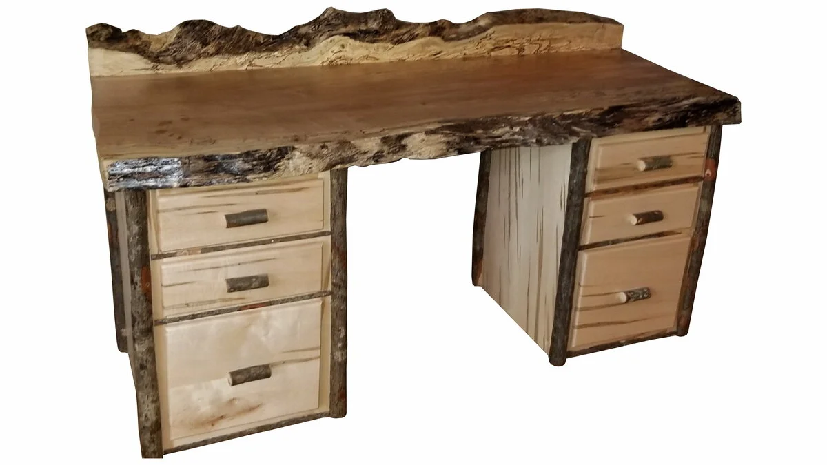 Maple Slab Desk w/ Dual Drawer Base