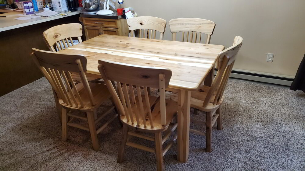Hickory Dining Table Without Logs Ez, Hickory Dining Room Table And Chairs