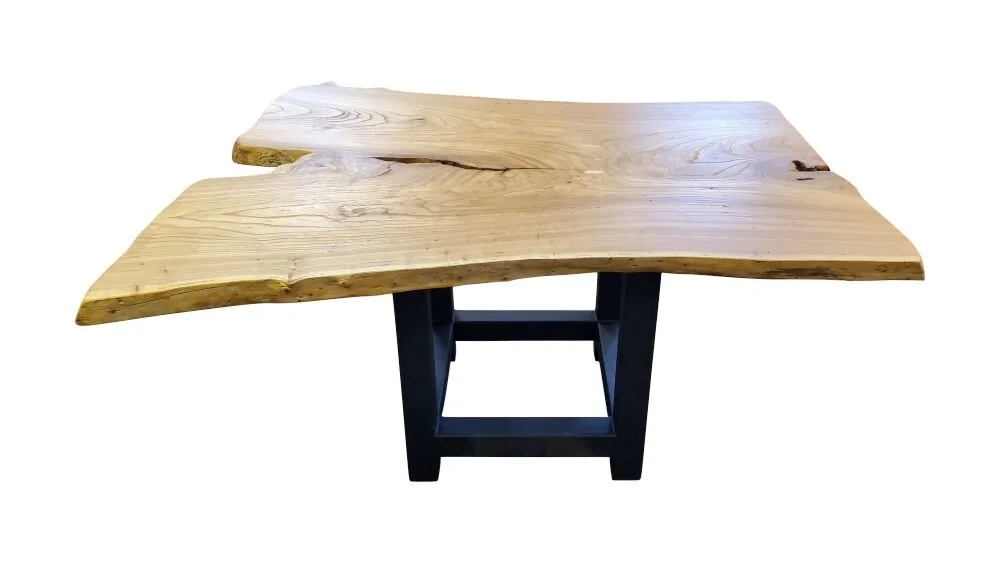 Elm Slab Table with Metal Base
