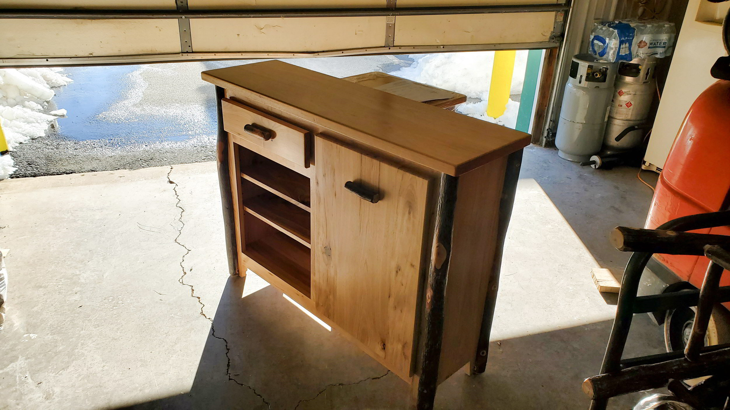 Custom Hickory Trash Cabinet with shelf 2-1.jpg