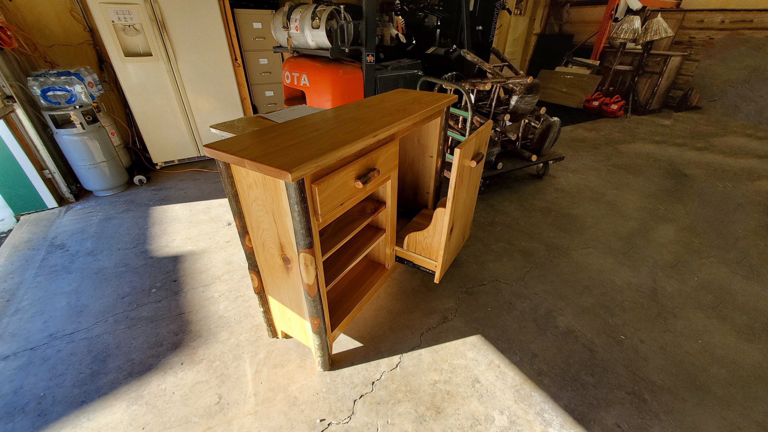 Custom Hickory Trash Cabinet with shelf 4-1.jpg