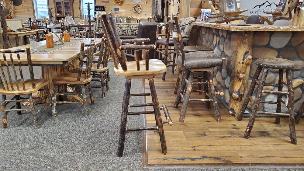 Hickory Swivel Bar Stool With Back, Rustic Swivel Bar Stools With Backs And Arms