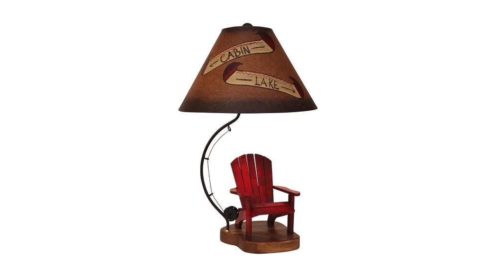 Brick Red Adirondack Chair w/Fly Rod Accent Table Lamp — EZ - Main Image