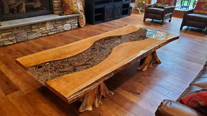 Cherry River Epoxy Coffee Table — EZ Mountain Rustic Furniture