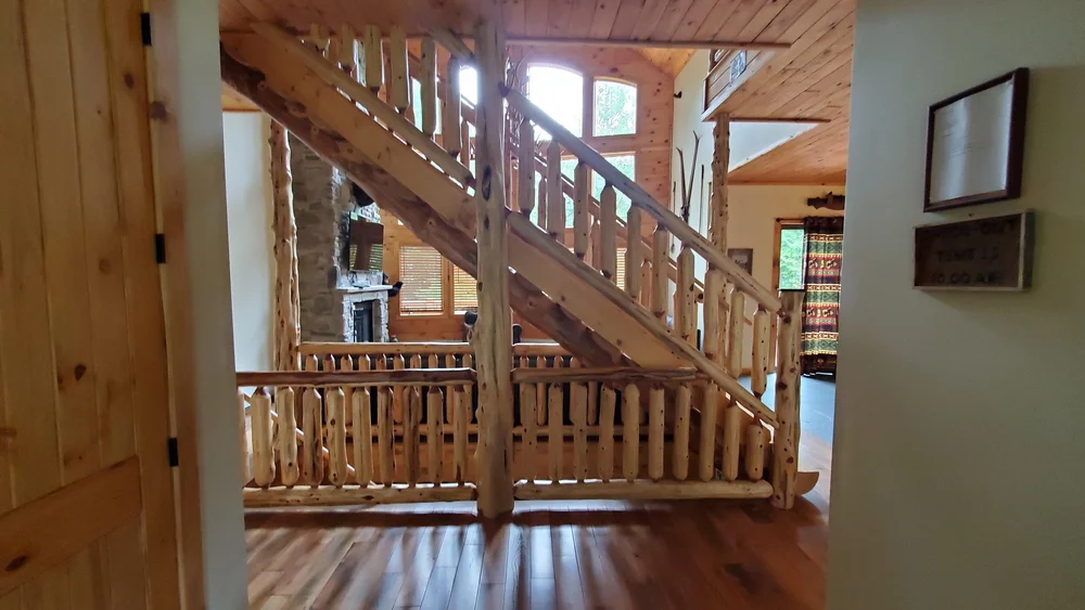Red Cedar Log Stairs Cedar Half Log Staircase Homestead Timbers