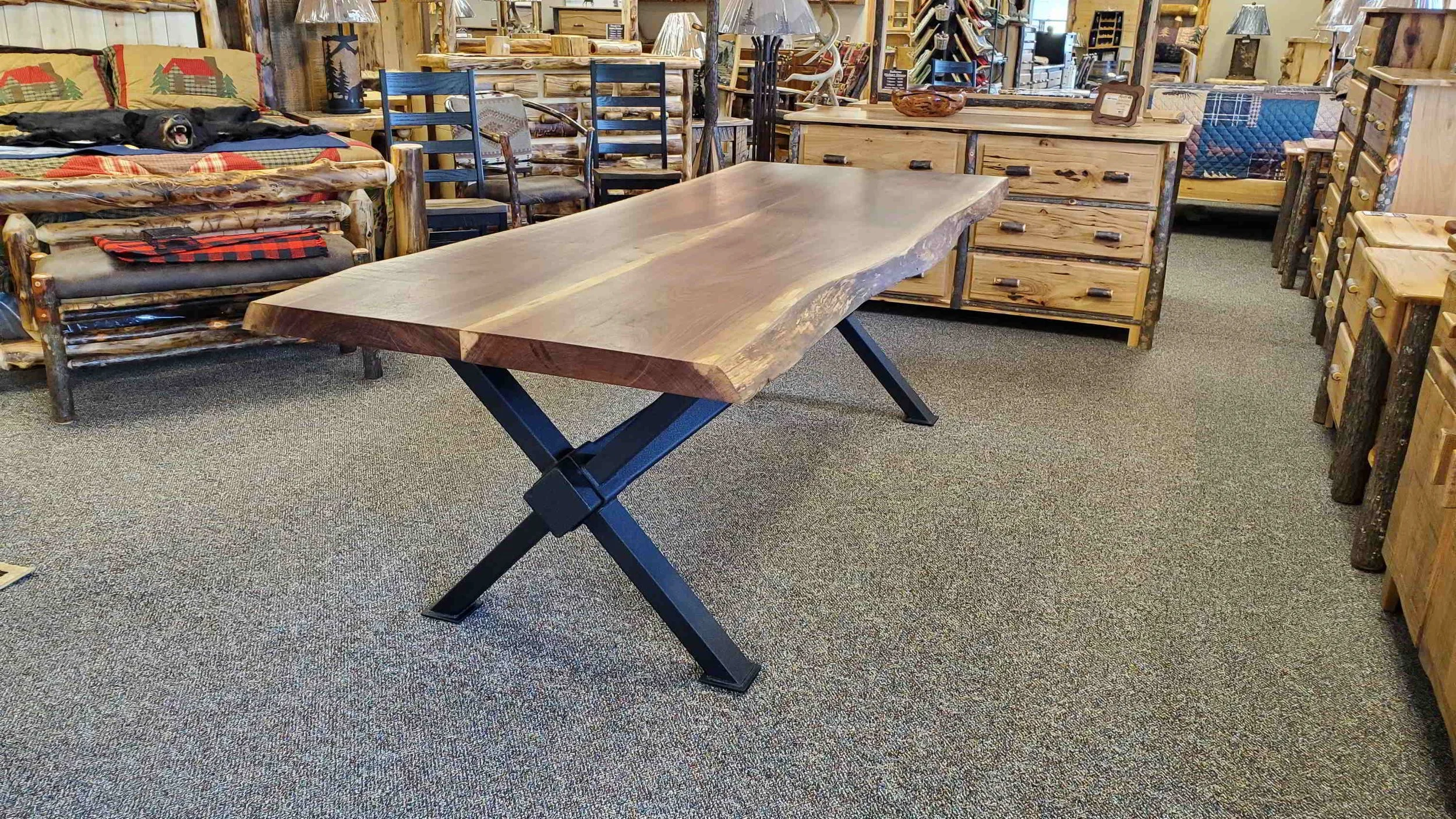 Black Walnut Slab Table with "X" Beam Base — EZ Mountain Rustic Furniture