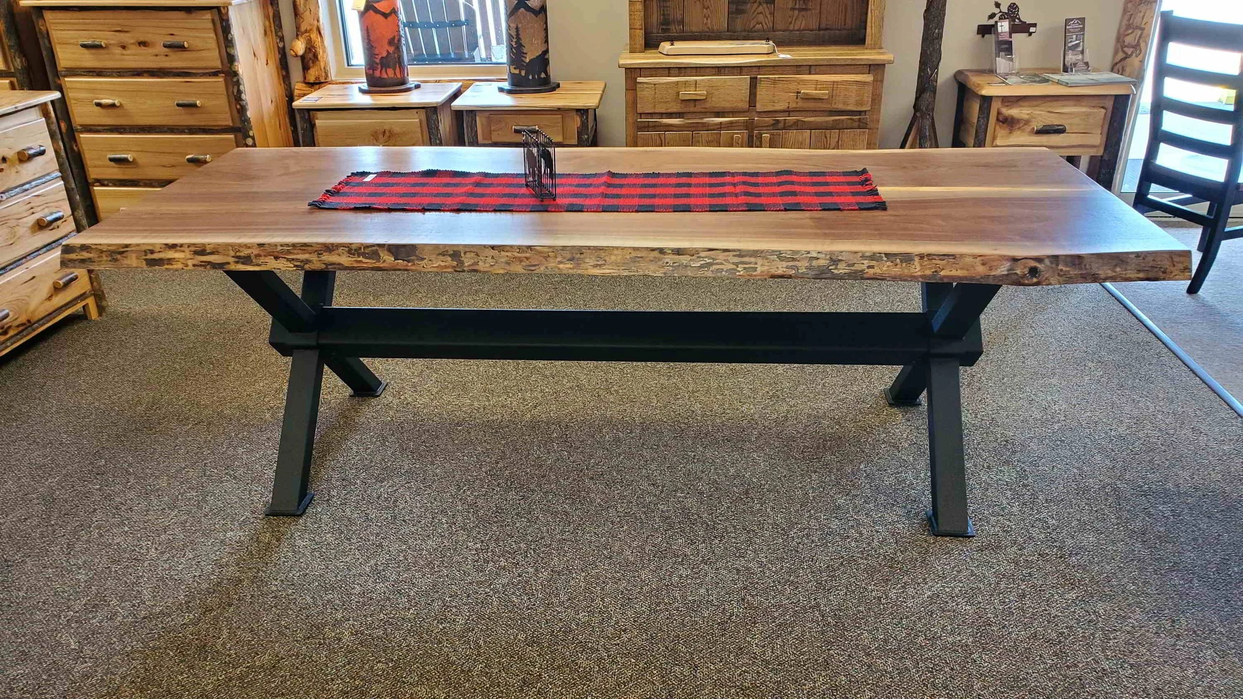 Black Walnut Slab Table with "X" Beam Base — EZ Mountain Rustic Furniture