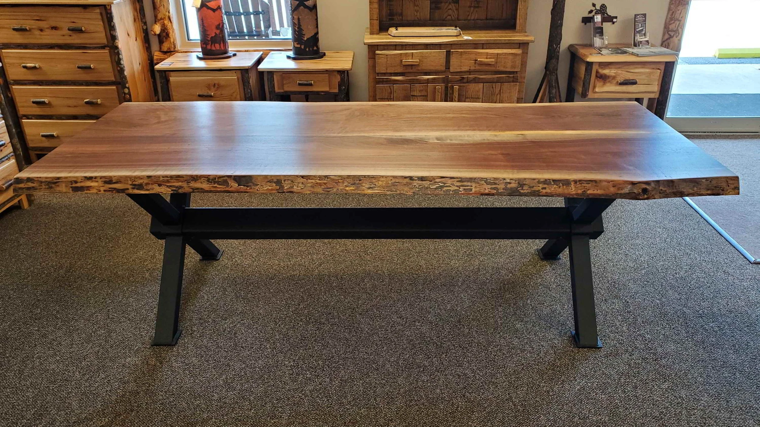 Black Walnut Slab Table with "X" Beam Base — EZ Mountain Rustic Furniture