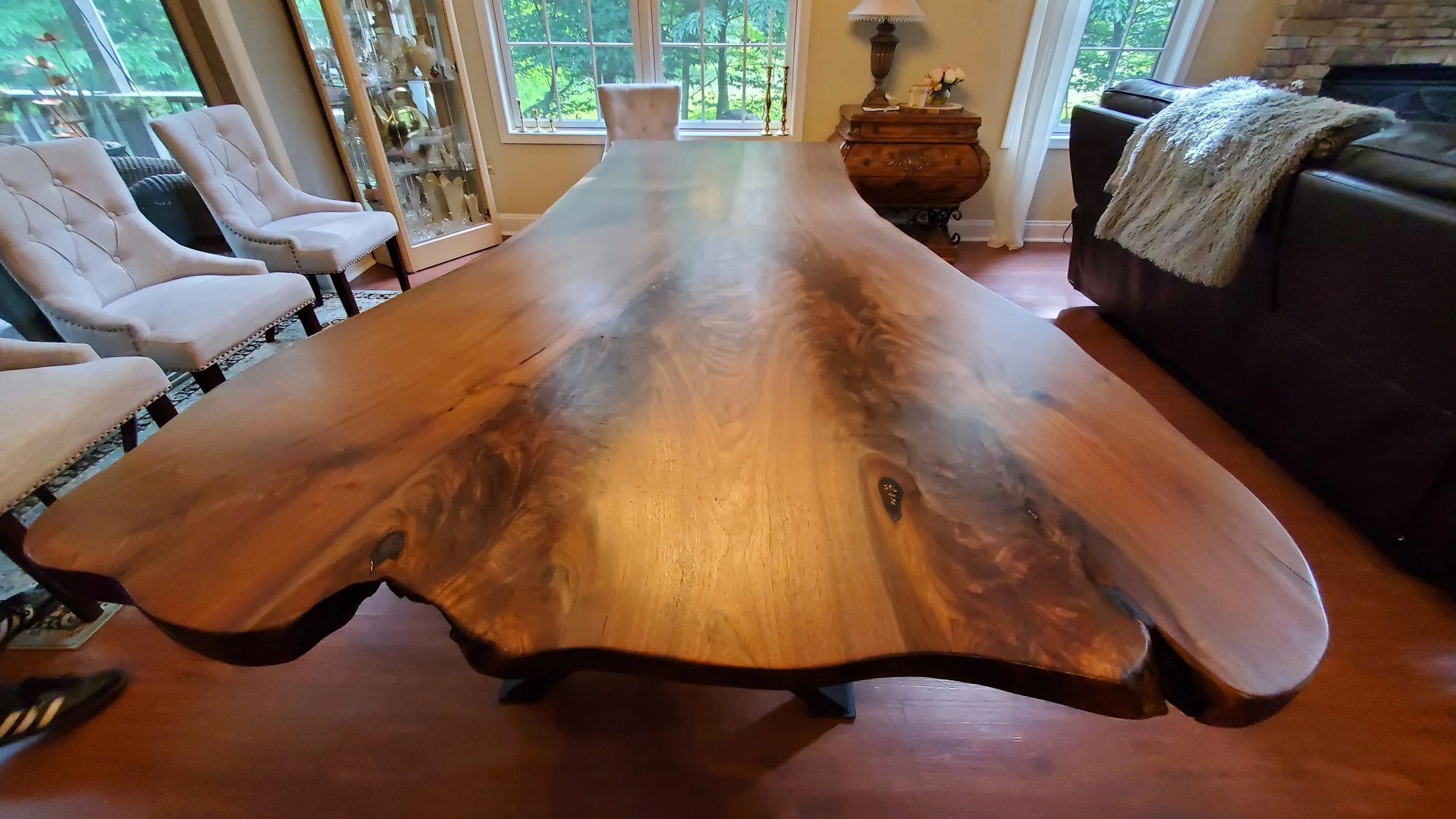 Black Walnut Slab Table with Deluxe Beam Base — EZ Mountain Rustic Furniture