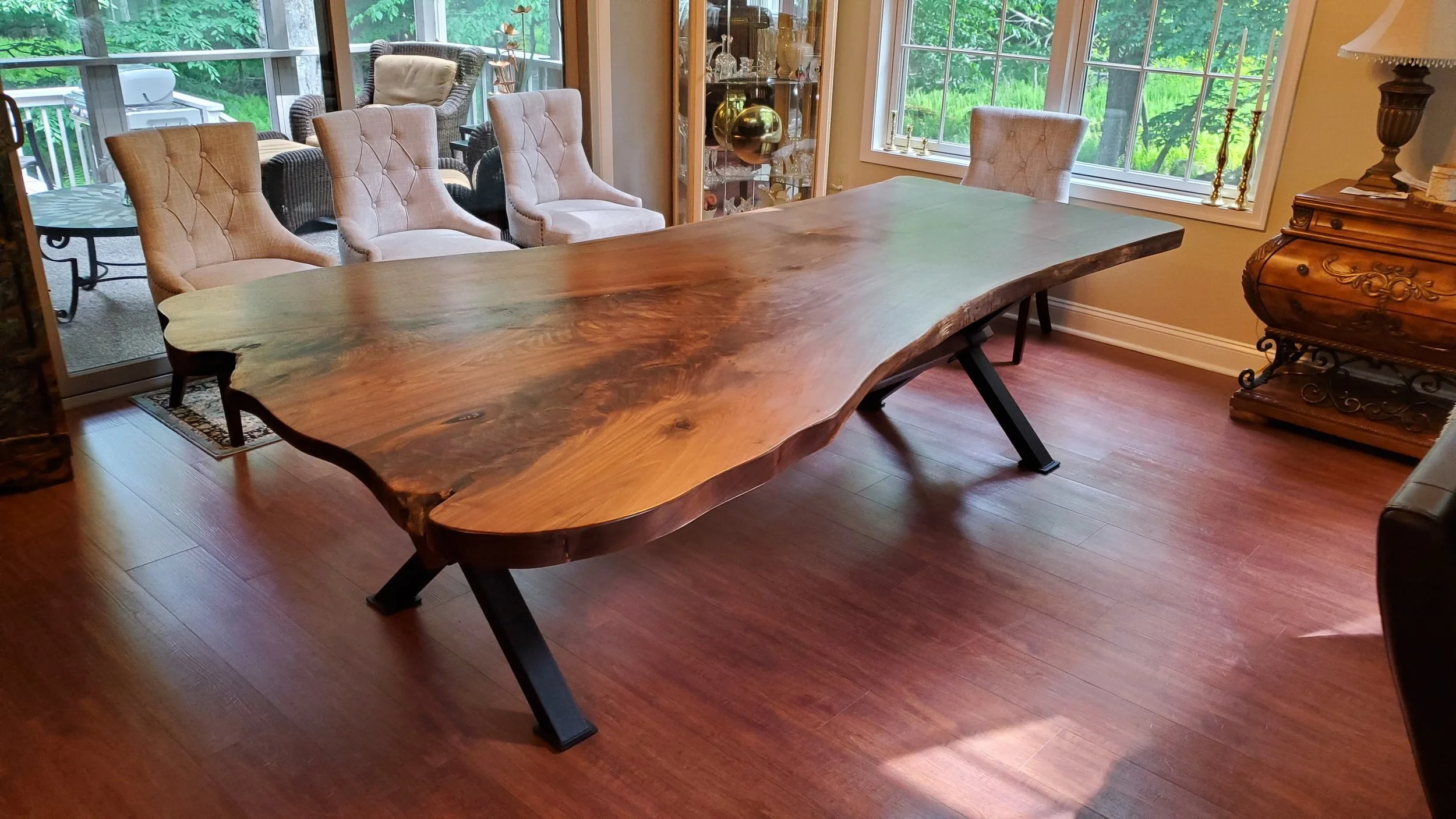 Black Walnut Slab Table with Deluxe Beam Base — EZ Mountain Rustic Furniture