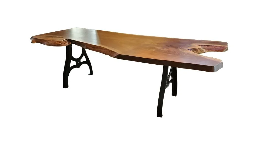 Black Walnut Slab Table with Cast Metal Legs