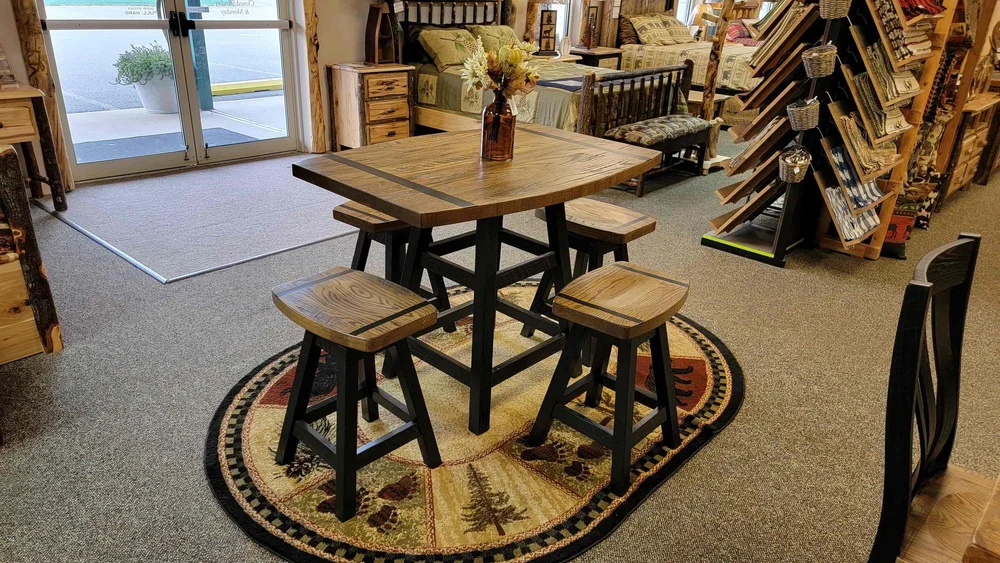 Rough Cut Oak Barrel Pub Table with Leg Pedestal Base — EZ