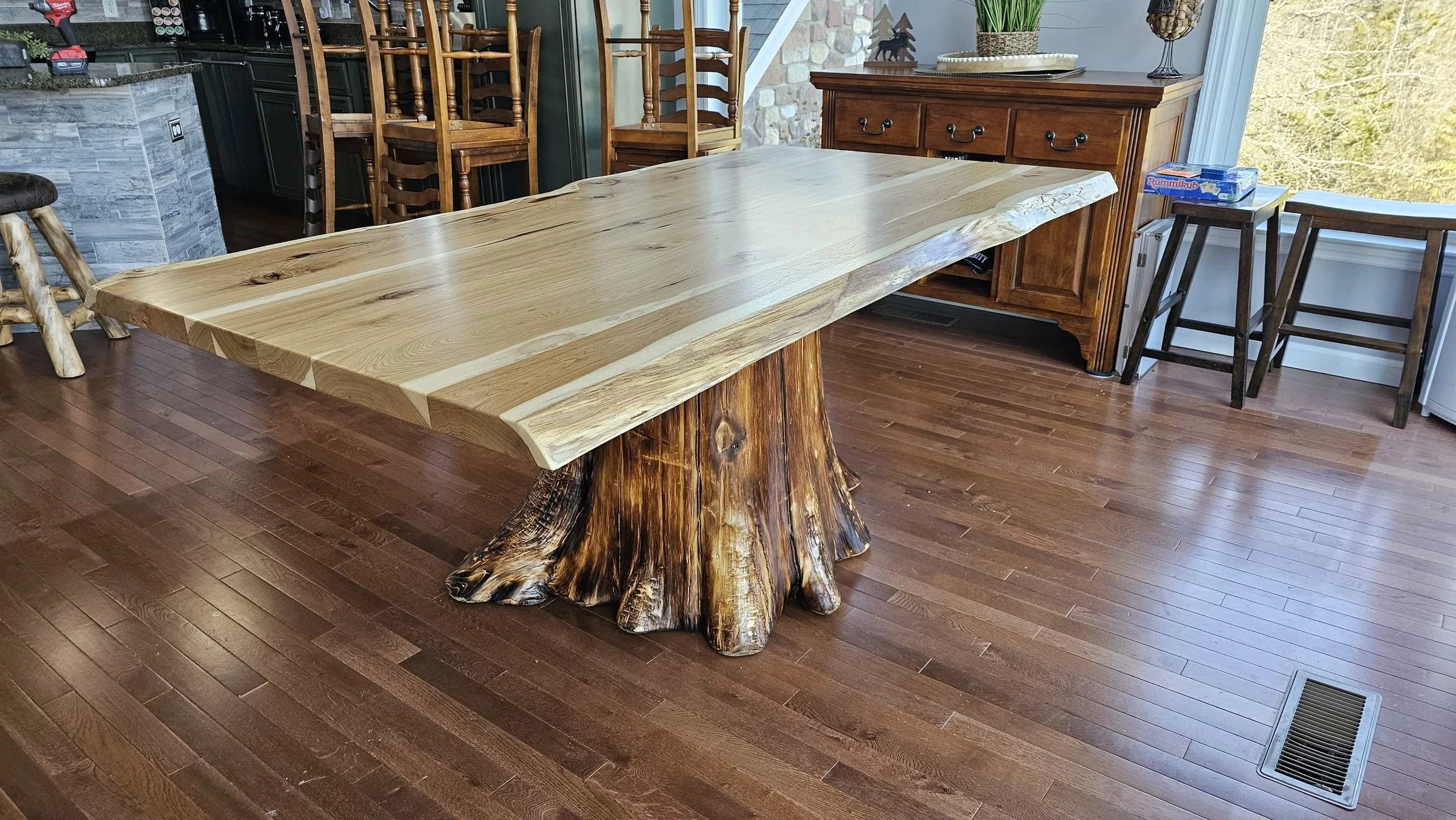 Live Edge Hickory Table with Stump Base — EZ Mountain Rustic Furniture