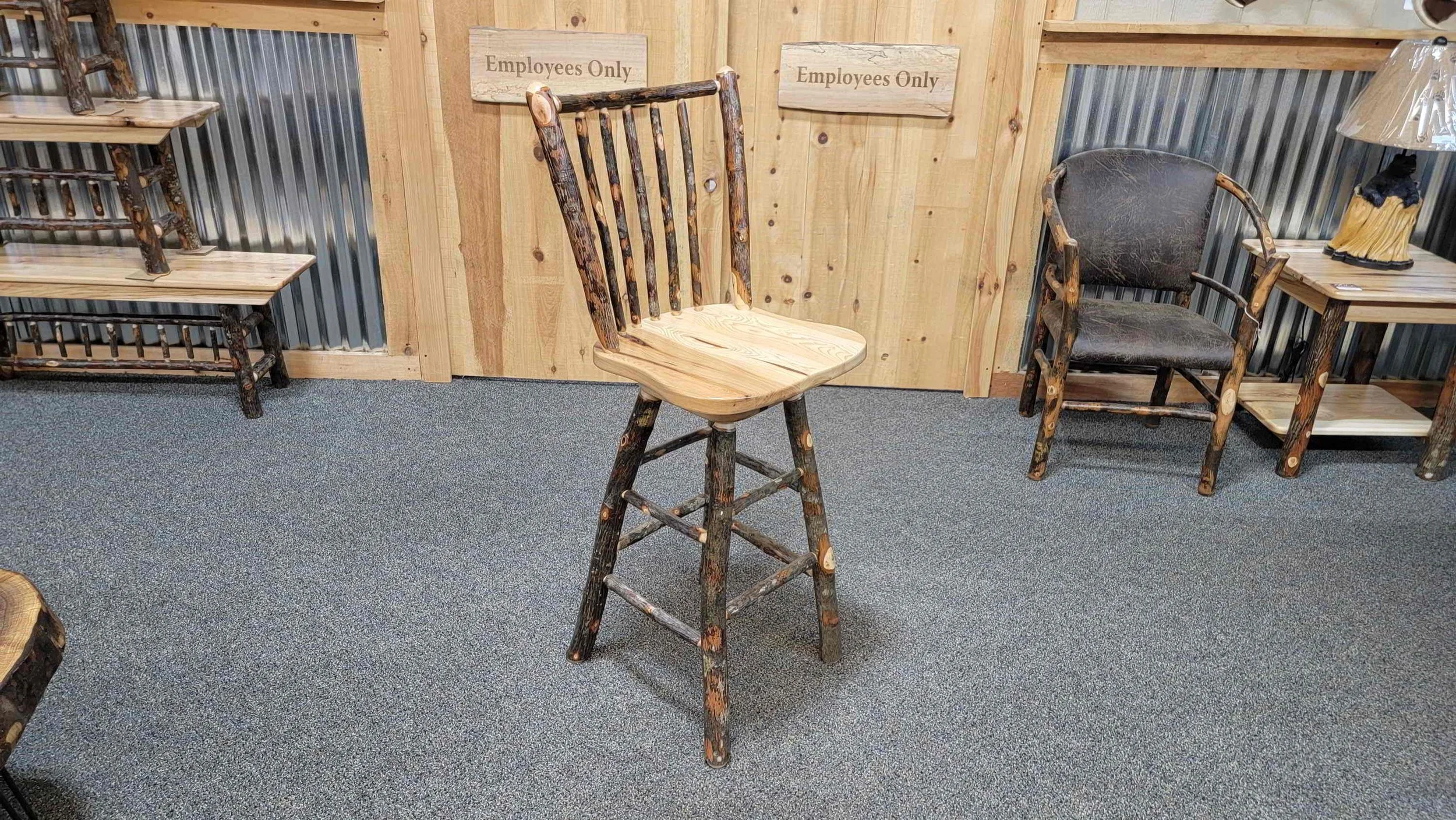 Hickory Swivel Bar Stool with Back and Arms — EZ Mountain Rustic Furniture