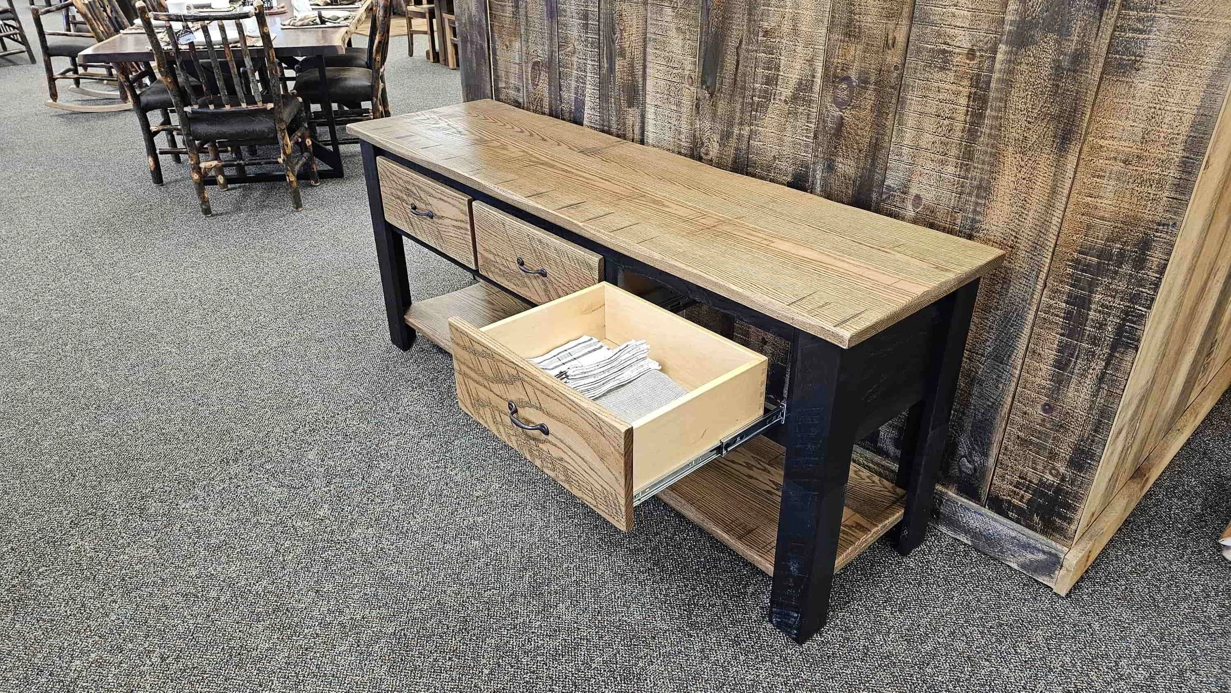 Rough Cut Buffet with 3 Drawers — EZ Mountain Rustic Furniture