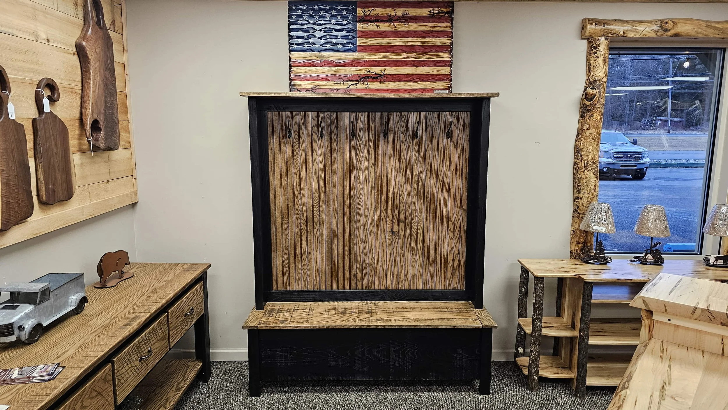 Rough Cut Oak Coat Tree Bench — EZ Mountain Rustic Furniture