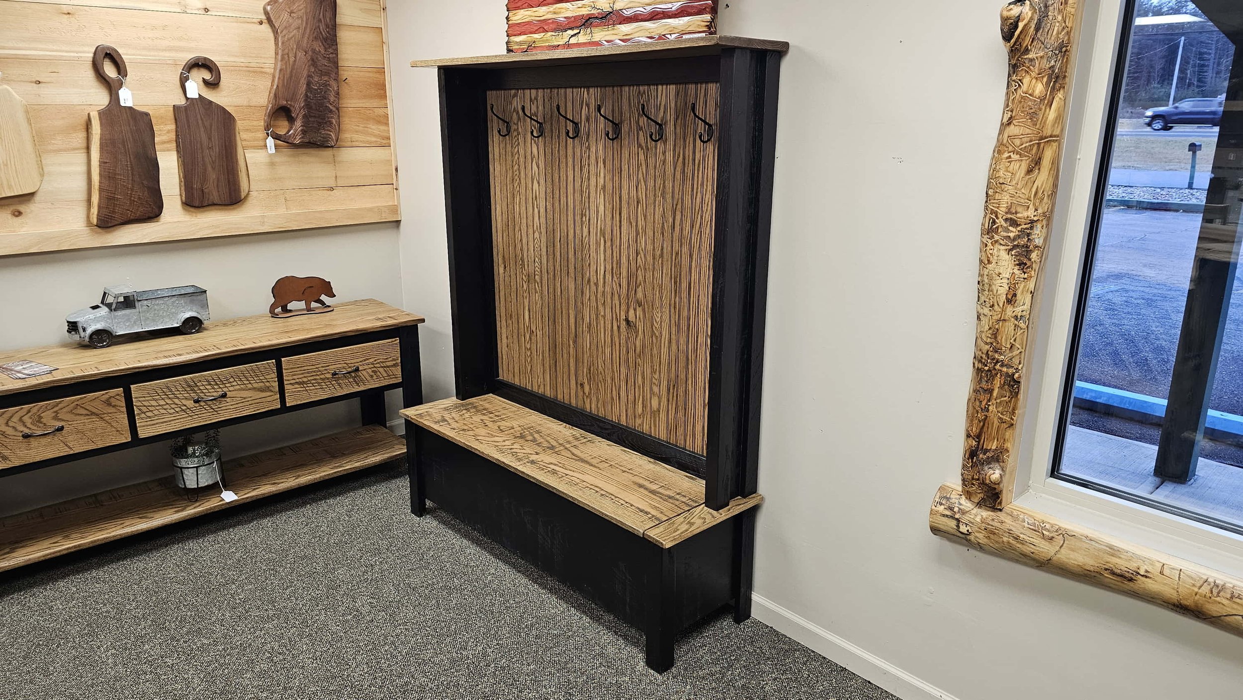 Rough Cut Oak Coat Tree Bench — EZ Mountain Rustic Furniture