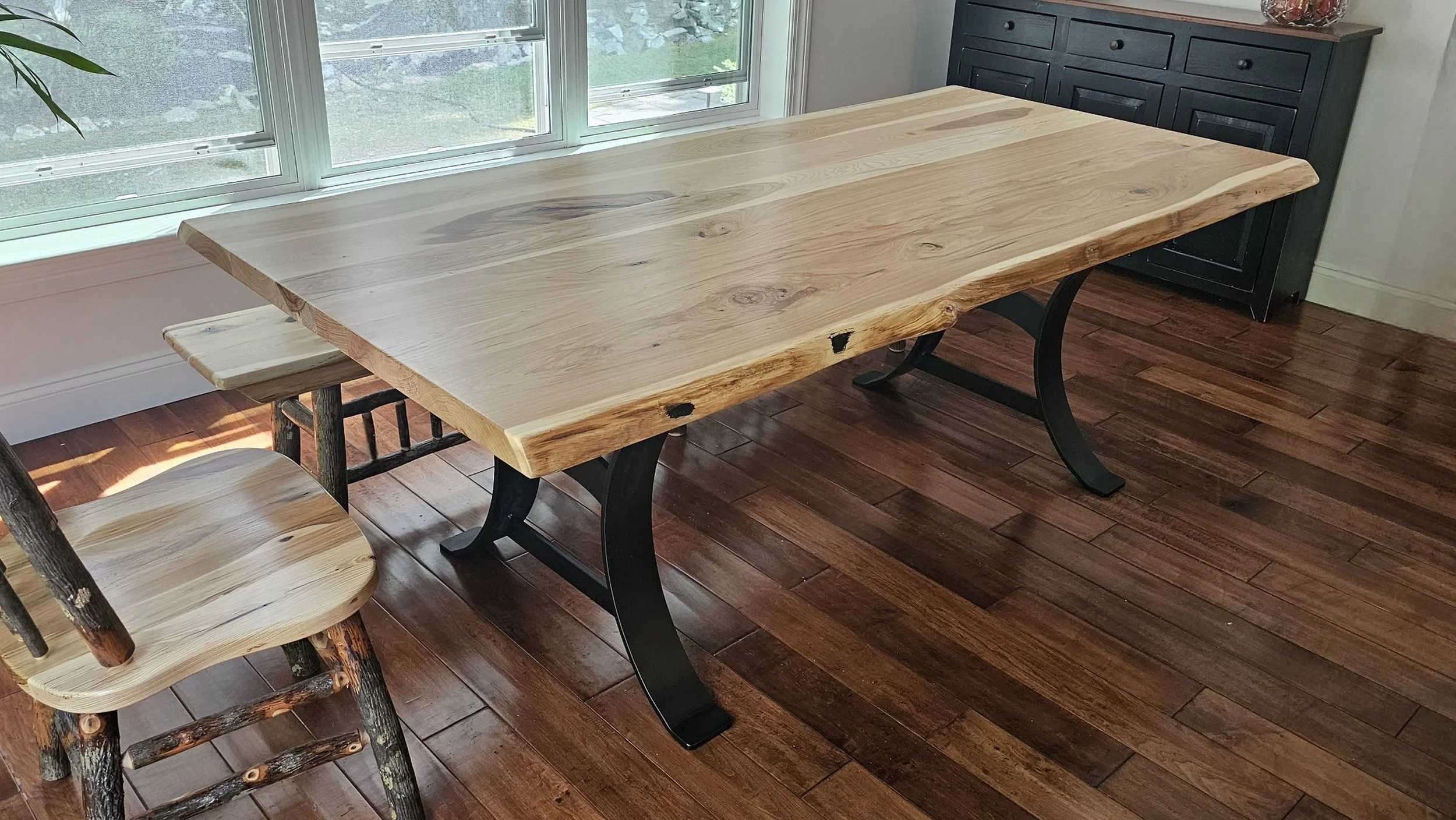 Live Edge Hickory Table with Ambridge Base — EZ Mountain Rustic Furniture