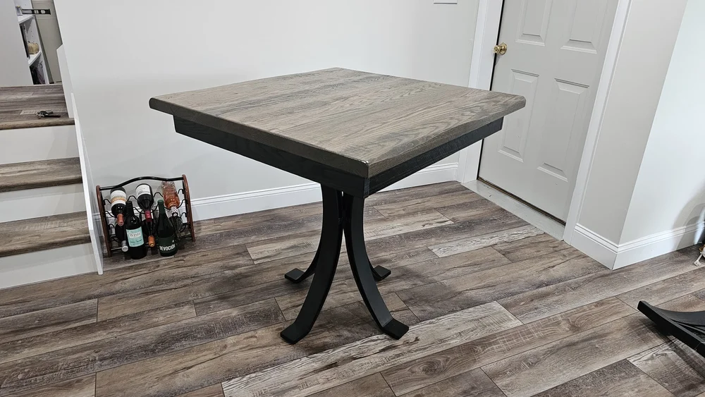 Rough Cut Oak Pub Table with Eclipse Base — EZ Mountain Rustic