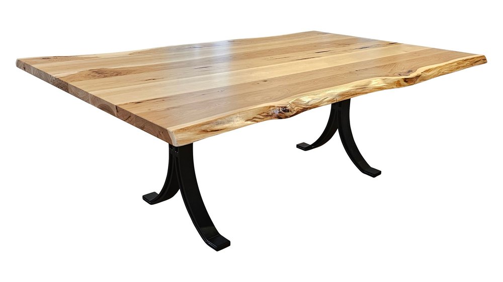 Hickory Live Edge Table with Eclipse Base — EZ Mountain Rustic Furniture