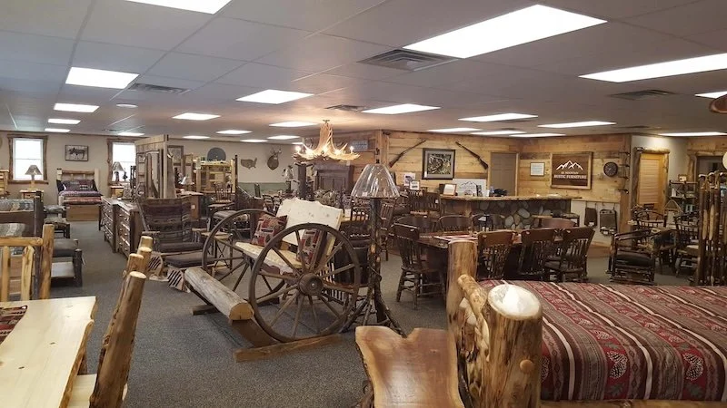 EZ Mountain Rustic Furniture showroom interior.