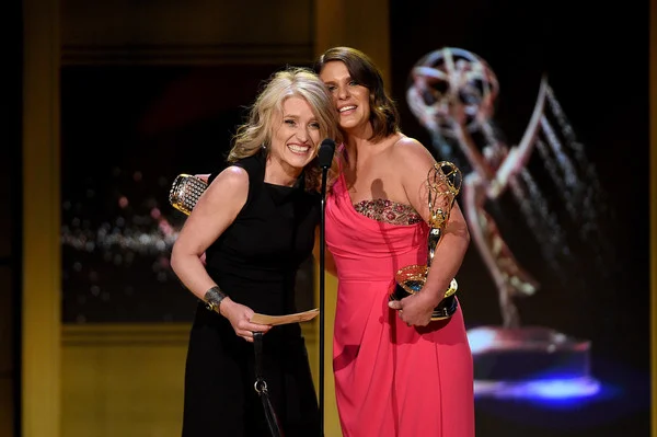 Cynthia Hill and Vivian Howard accept a Daytime Emmy Award for their show "A Chef's Life." Source: Kevork Djansexian/Getty images North American 