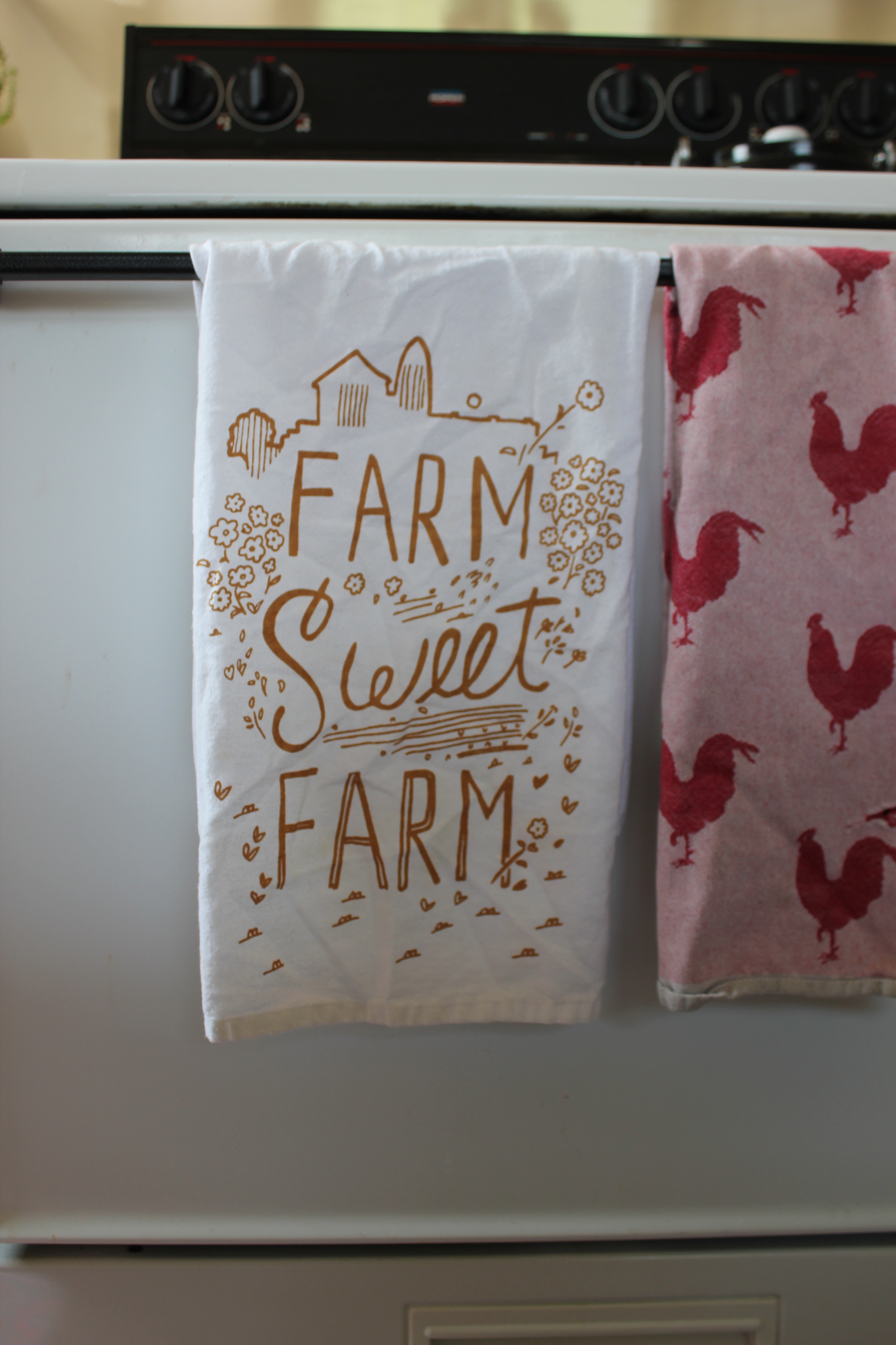 farm sweet farm and rooster kitchen towels.JPG