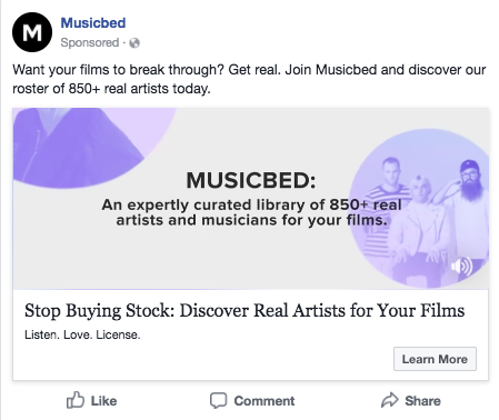 Promotion to drive subscriptions for Musicbed membership.&nbsp;