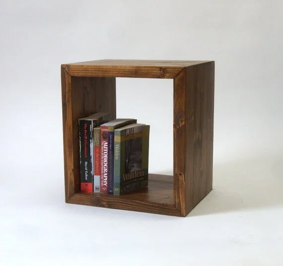 Reclaimed Pine Wood solid stool, Extra Seating with Storage, Solid Wood Side Table - Brown