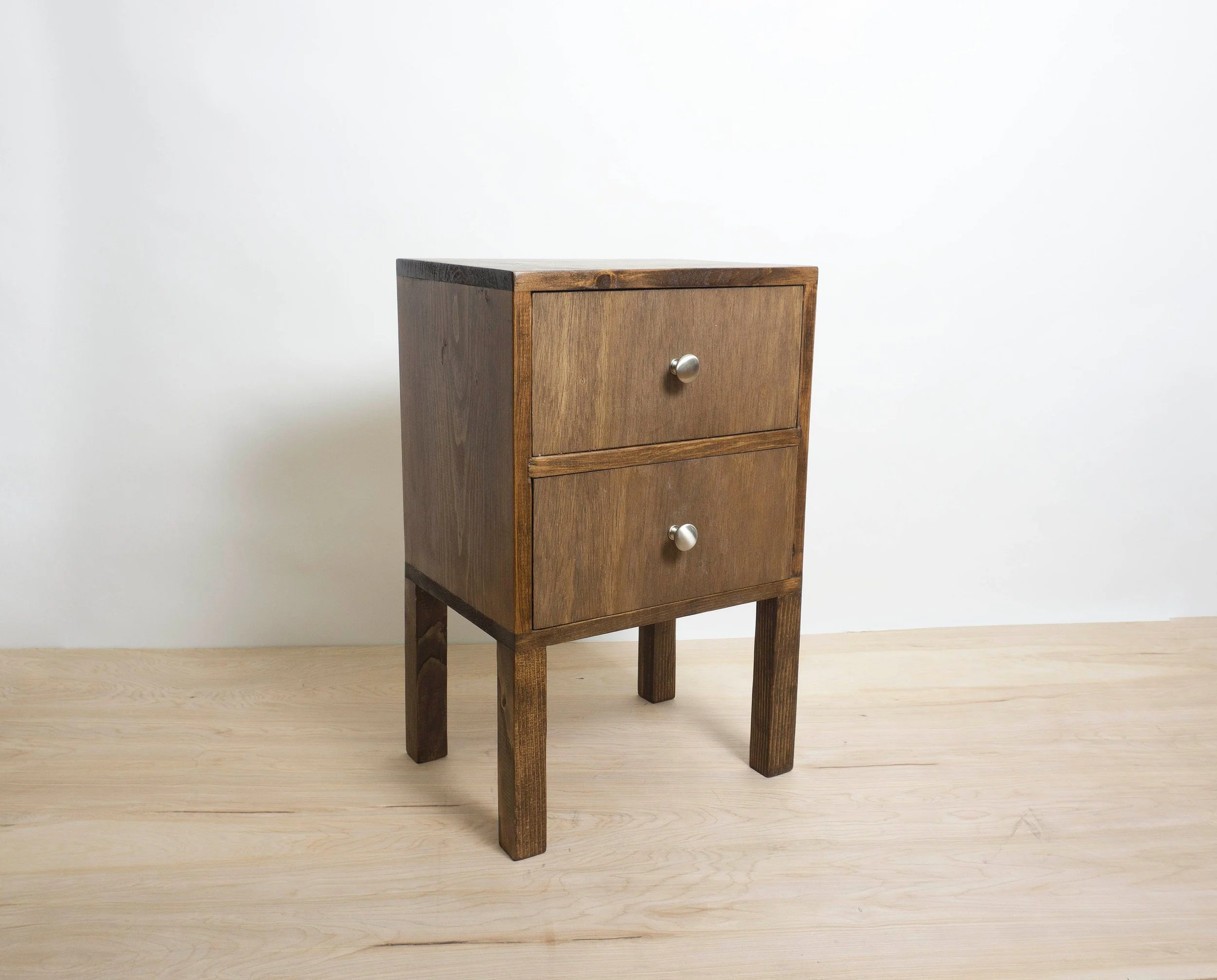 Square Wood Nightstand, Simple Side Table, Wood Side Table, Bedside Table, Reclaimed Wood, End Table Storage with Drawers- Walnut