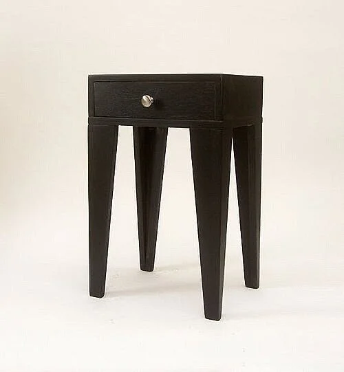Angle leg nightstand with drawer and round metal knob made from reclaimed wood, Tapered Leg Side table - Black