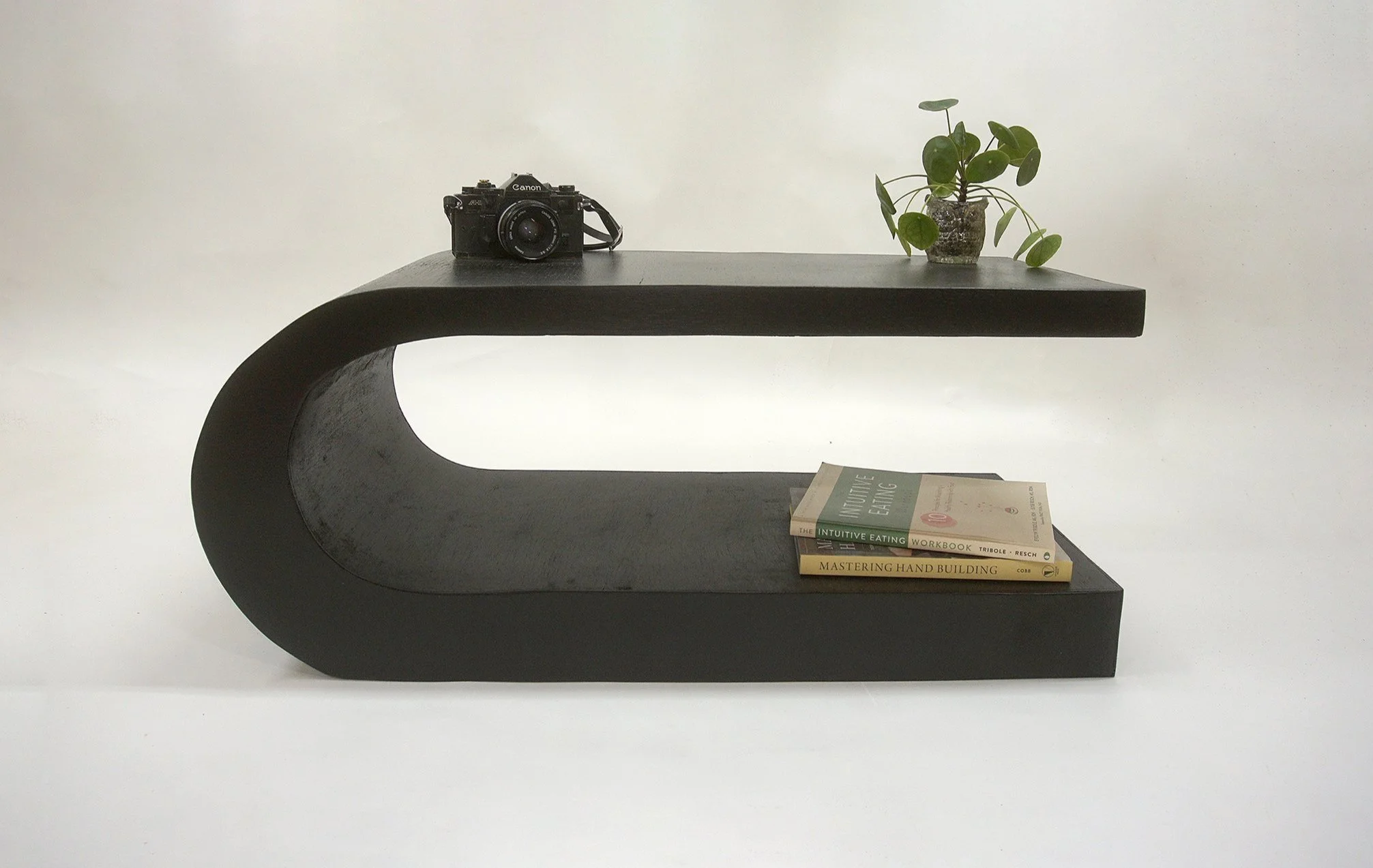 Long Curved Coffee Table, Half Moon Shaped Curved Coffee Table - Black