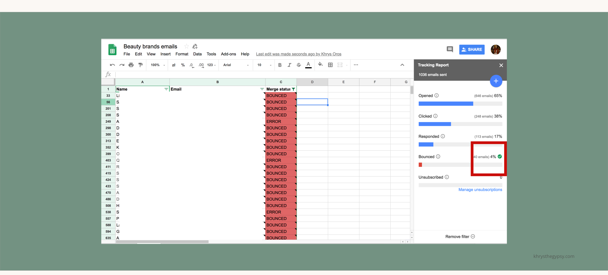 Through YAMM, you can highlight the emails that were bounced, unopened, etc.