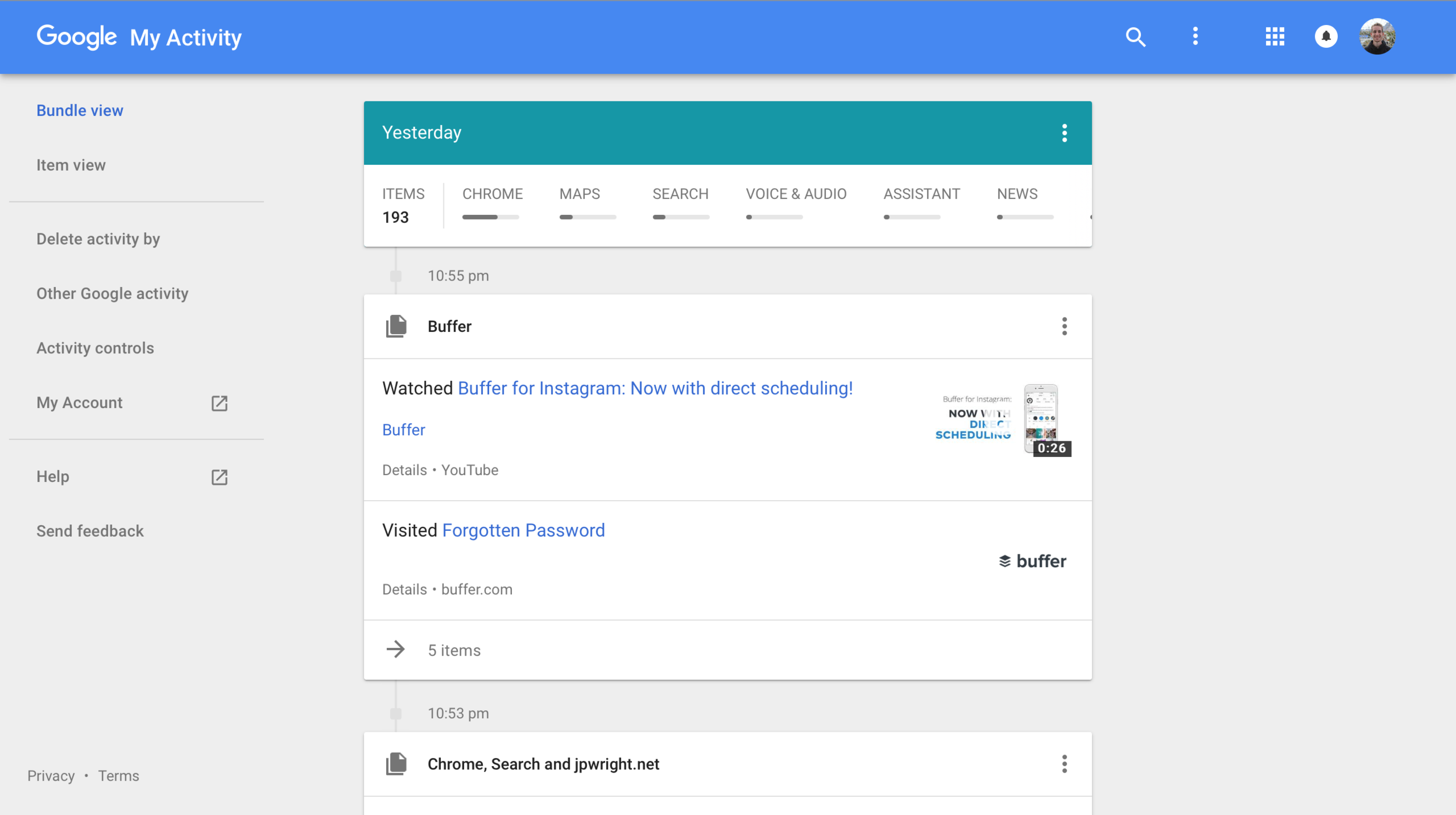 The company keeps a record of all your search history across all products, along with a history of what you're searched for and watched on YouTube.