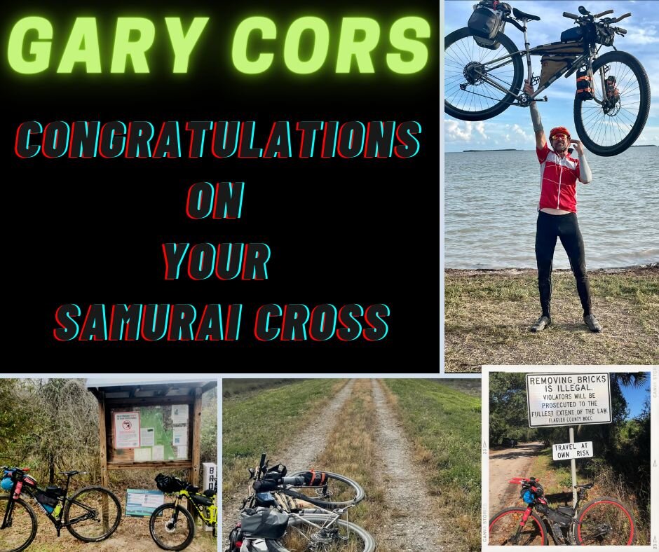 Today I would like to take a moment to induct the first Samurai Cross in 2023.  Gary Cors.
The Samurai Cross is a lifetime achievement award provided to riders who complete the 3 original Samurai Routes.  It is a level of distinction reserved for rid