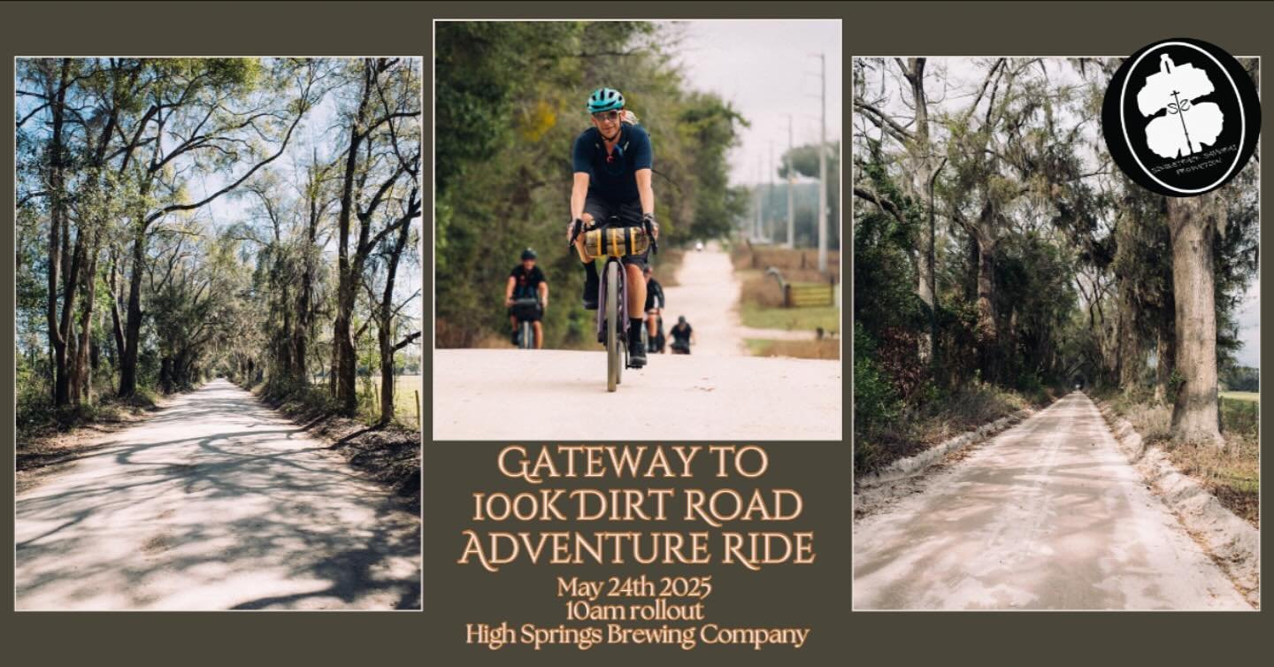 Embark on an exhilarating dirt road adventure through the enchanting River Rise Corridor and High Springs!  This is a fun and relaxed ride where you get to choose from one of two routes(64,41 miles). Both start and end in High Springs,  each one take