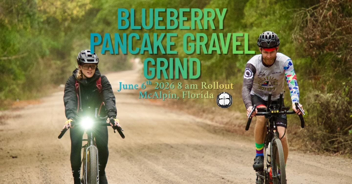 Blueberries, Pancakes, and great dirt roads, what more can you ask for? Join us on June 6th!

This is a party pace, low-pressure, choose-your-own-adventure dirt road ride that takes riders to and from McAlpin, Florida, in a beautiful loop. The majori