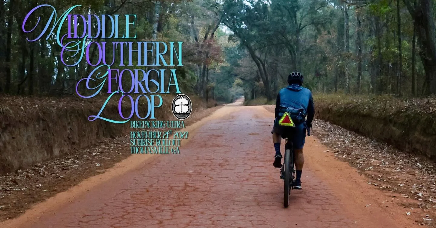 Registration is live! Experience The MSG! A 180-mile gravel bikepacking ultra in the Red Hills of middle southern Georgia. Join us in Thomasville on 11/21/26.
Join the Grand Depart, Race or Party Pace, you choose.

Get ready for an unforgettable bike