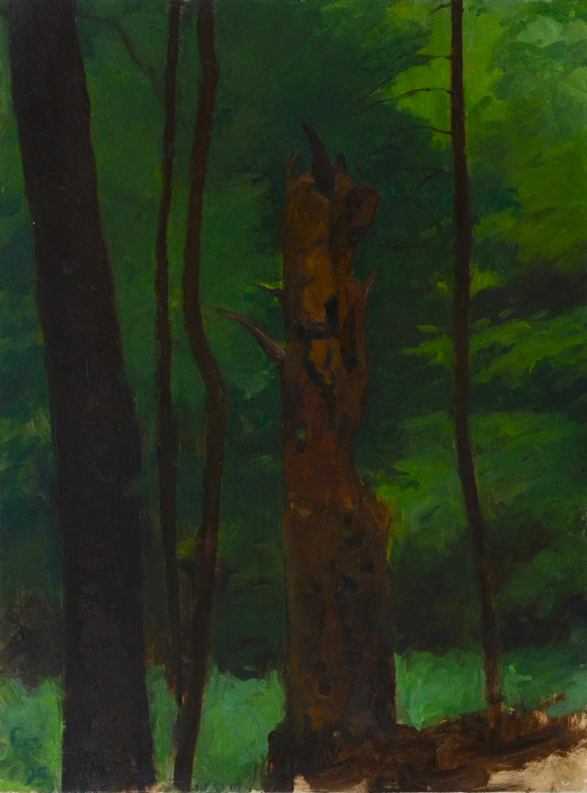 Horned God as Tree Stump, o/p, 12" x 9"