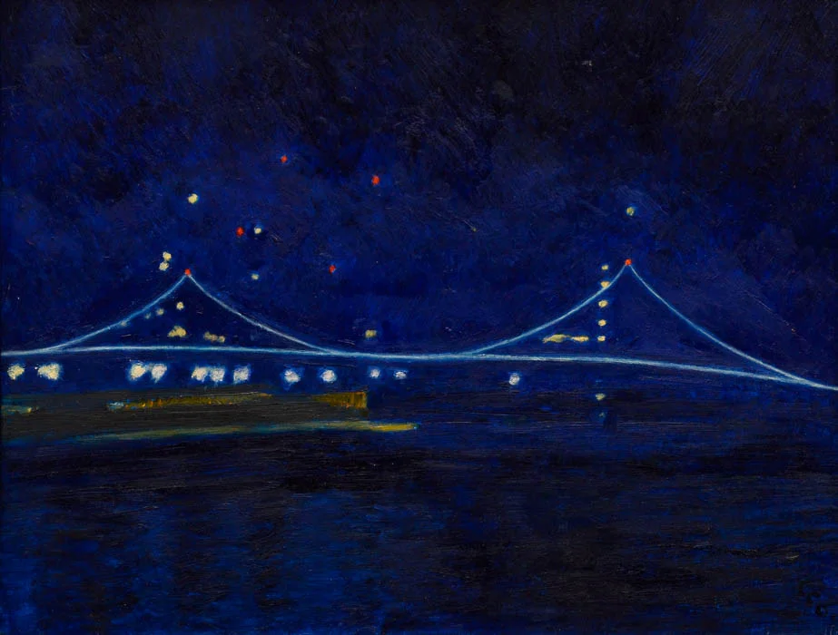 Verrazano Bridge at Night, oil on panel, 11" x 14"