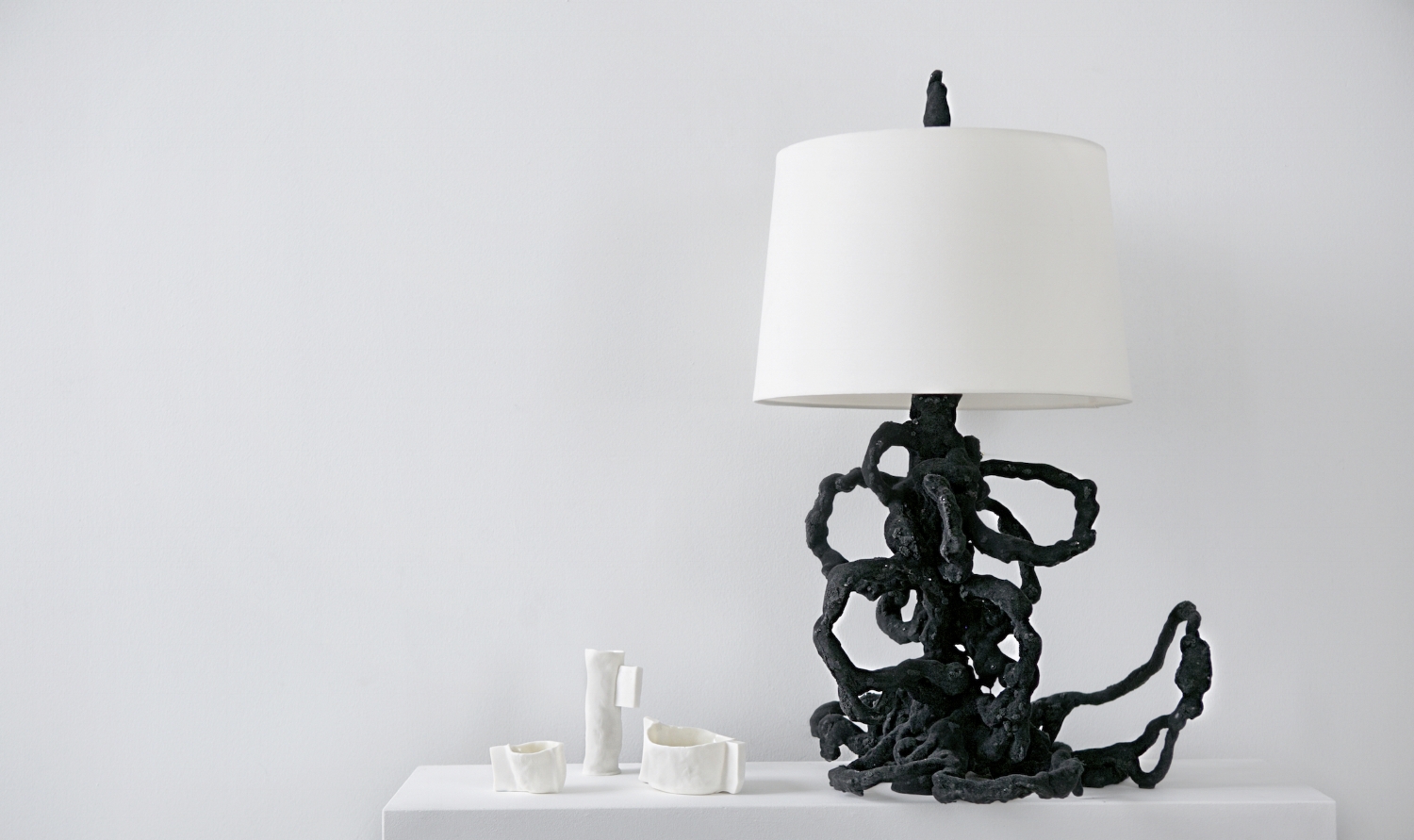 'Vincent's Transformation' Table Lamp with trio of Porcelain Vessels. Photo x Heather Saunders