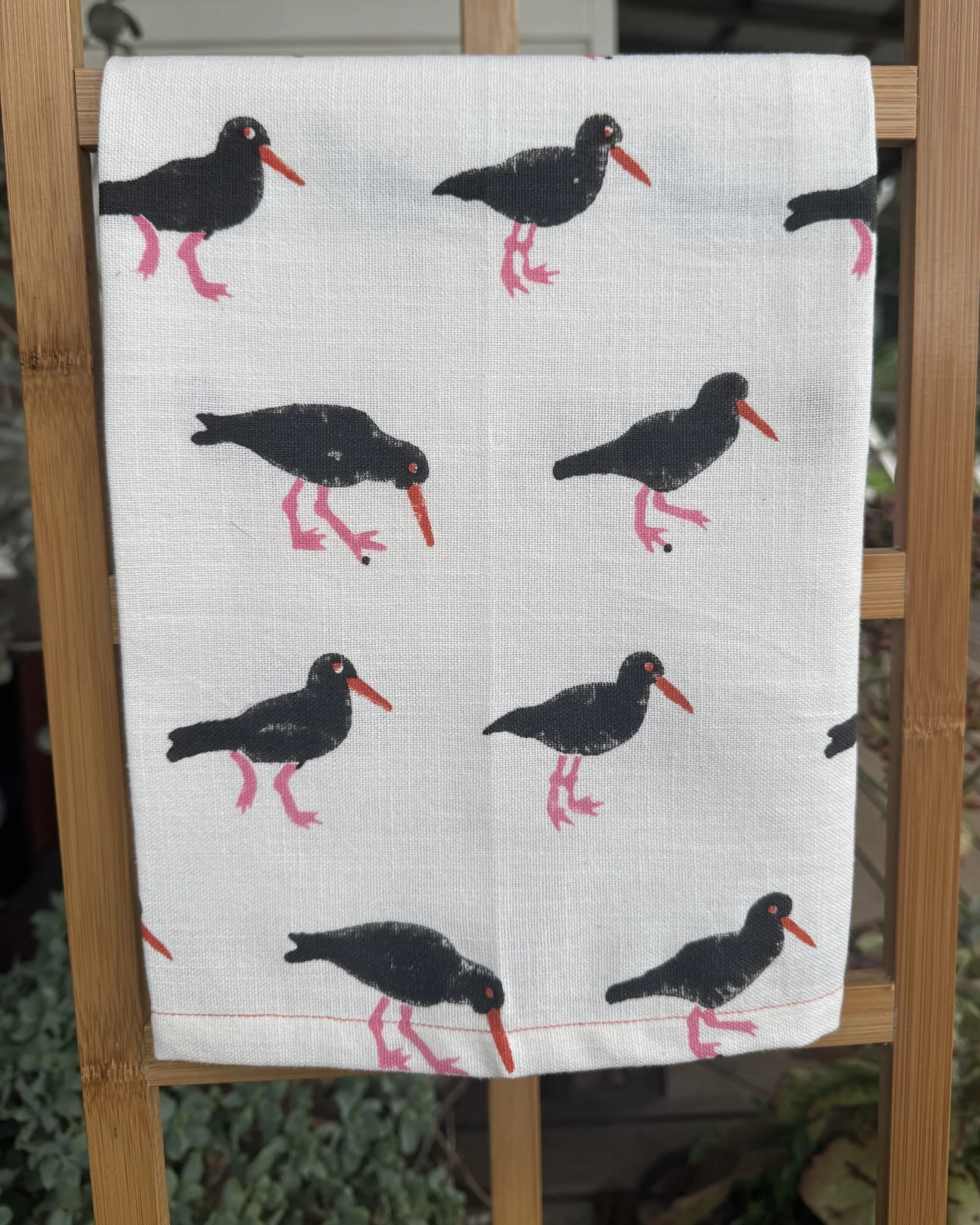 Sooty Oyster Catch Block Print Tea Towel