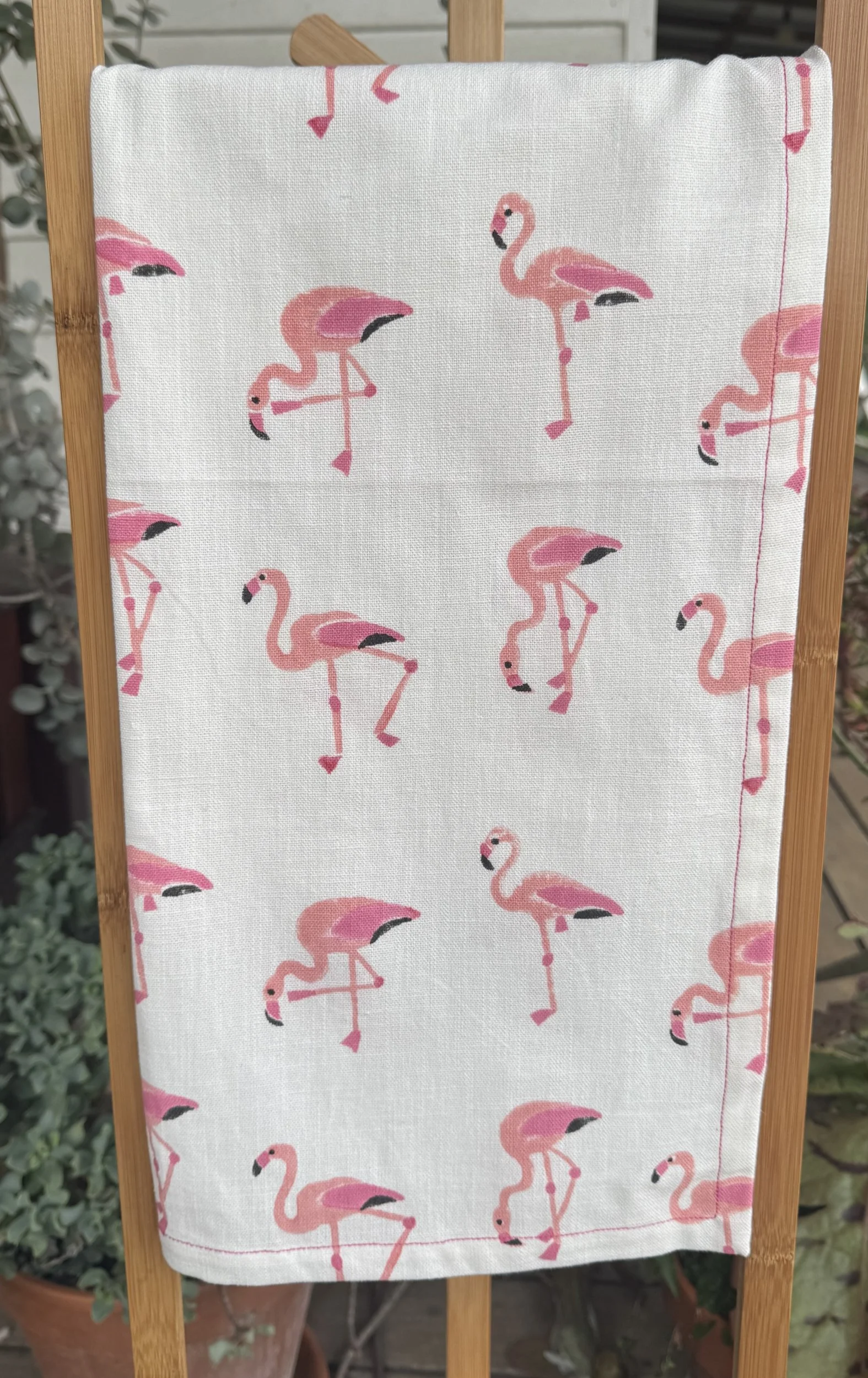 Flamingo Block Print Tea Towel