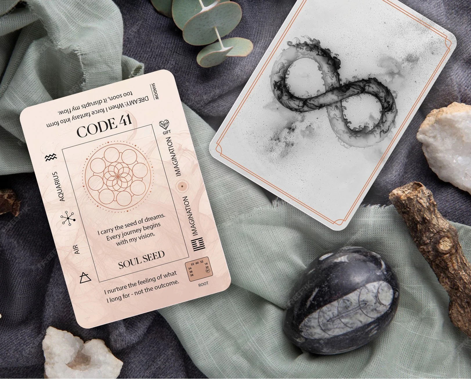 Soul code 41 on table with crystals