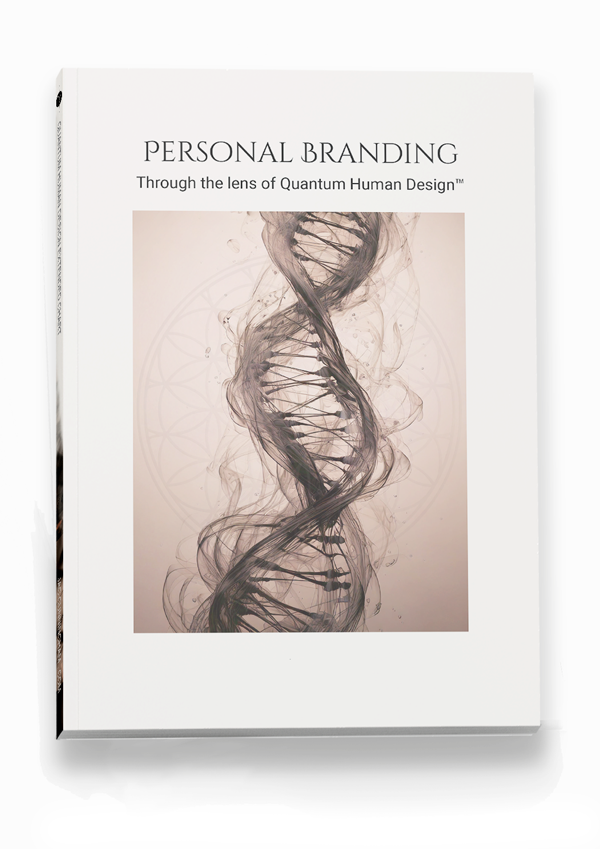 Book titled 'Personal Branding: Through the lens of Quantum Human Design' featuring a DNA helix graphic on the cover.
