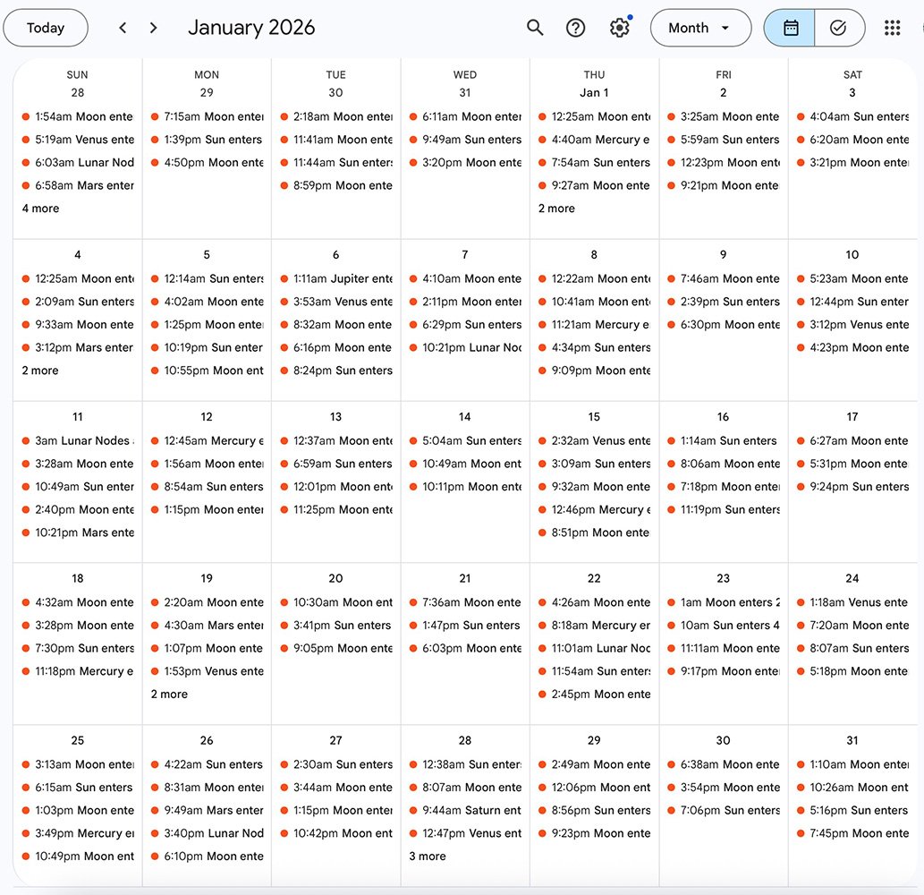 Monthly View of ProLiner Calendar