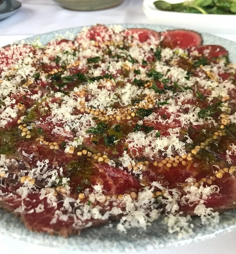 The Carpaccio de Waygu had raw Japanese waygu beef, fennel oil, slightly sweet mustard seeds, and mahon cheese. Again, the combination of flavors and textures here was amazing. The meat is soft and complimented by the fennel oil, while the mustard seeds added a hint of sweet and crunch. We would always recommend adding this to your list of tapas!