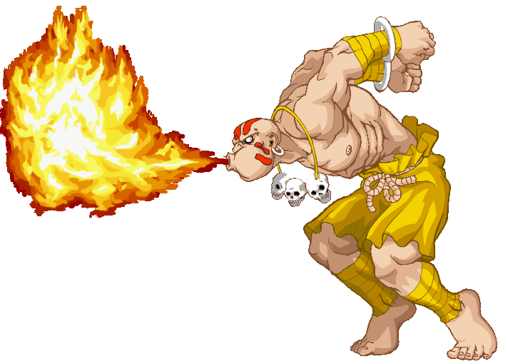 Dhalsim performing “Yoga Flame” from Street Fighter II