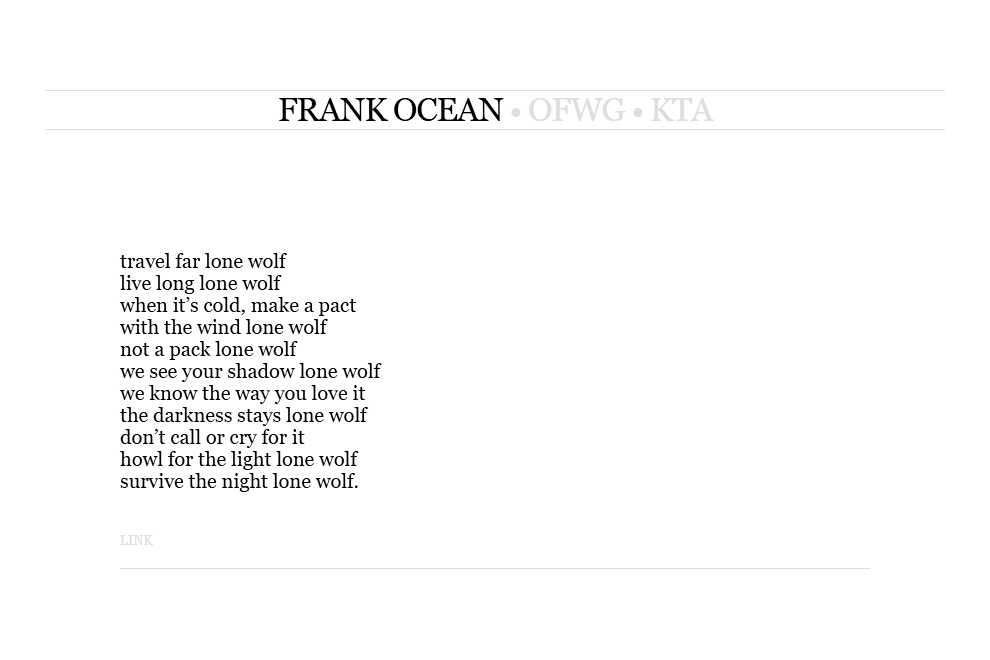 Frank Ocean writes poem “Lone Wolf” on Tumblr